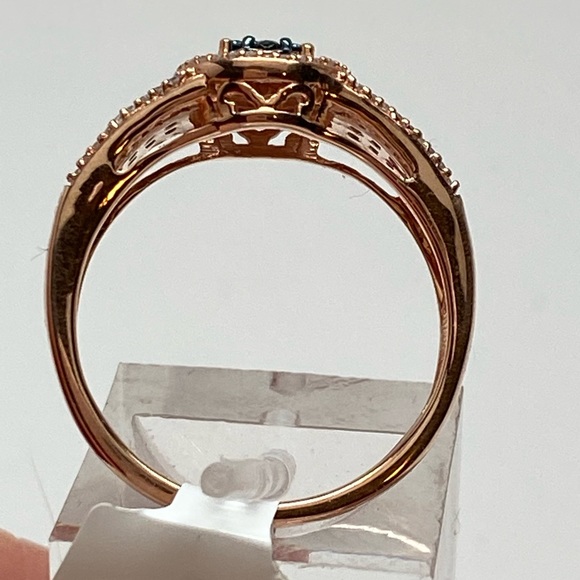10K Rose Gold Pave Set Blue Champagne and White Diamond Cluster Ring 0.35ct New - Picture 11 of 13